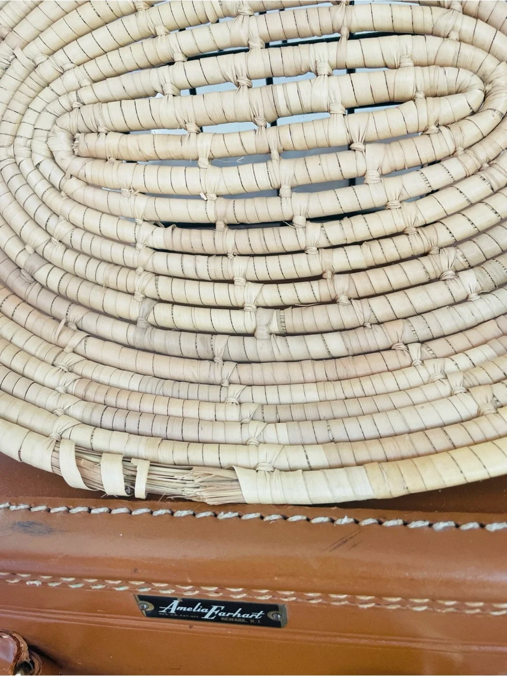 Oval Shaped Woven Basket Unique Handles Natural